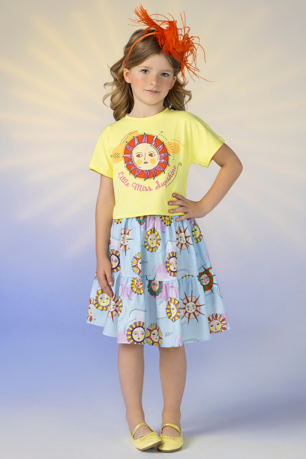 Бледожълта тениска "Little Miss Sunshine" с ръчно изработени кристали Swarovski